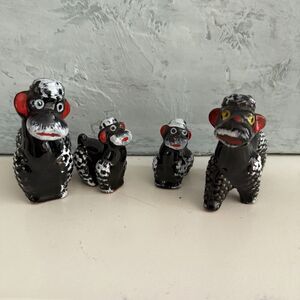 Vintage Poodle Dog Family Dad Mom Pups Black White Red Japan Set Of 4 MCM